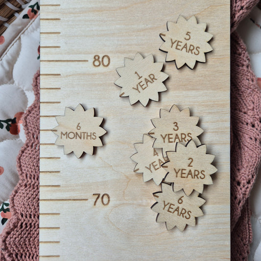 Flower Wooden Height Chart Markers - Set of 6 Growth Milestone Tags