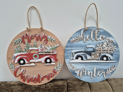 Christmas Truck Wreath (Red or Blue) Blanks Kit