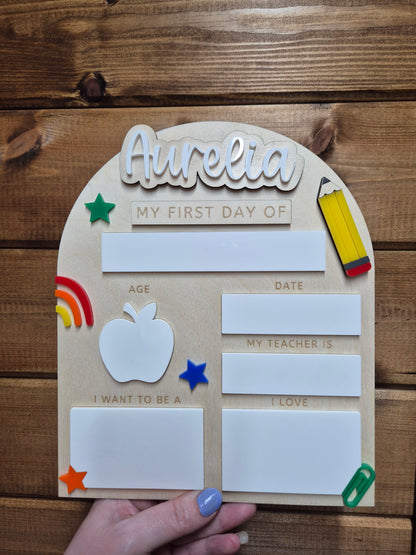 Personalised Back to School Board Pencil Theme Layout 2 - Reusable Wooden and Acrylic Sign