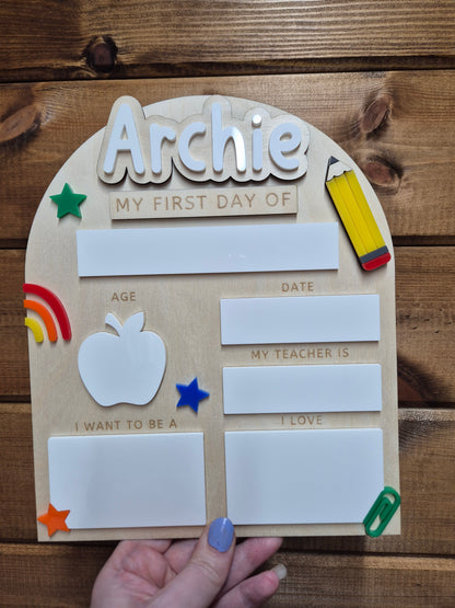 Personalised Back to School Board Pencil Theme Layout 2 - Reusable Wooden and Acrylic Sign