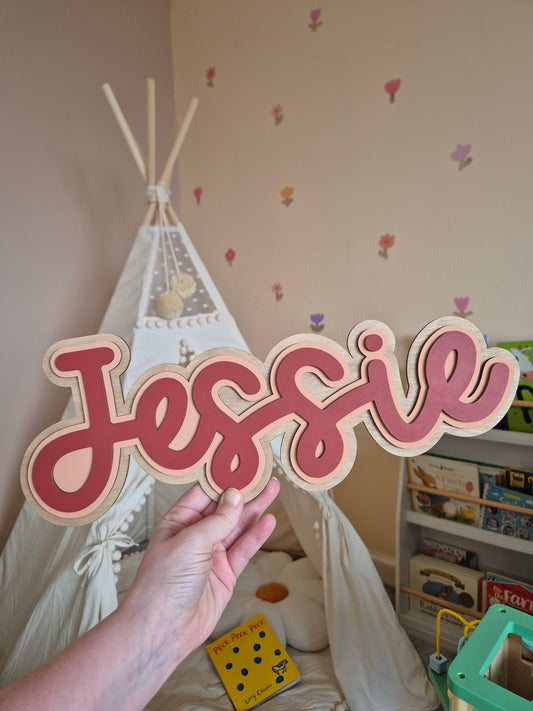 Personalised Wooden Triple Layer Name Sign