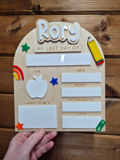 Personalised Back to School Board Pencil Theme Layout 2 - Reusable Wooden and Acrylic Sign