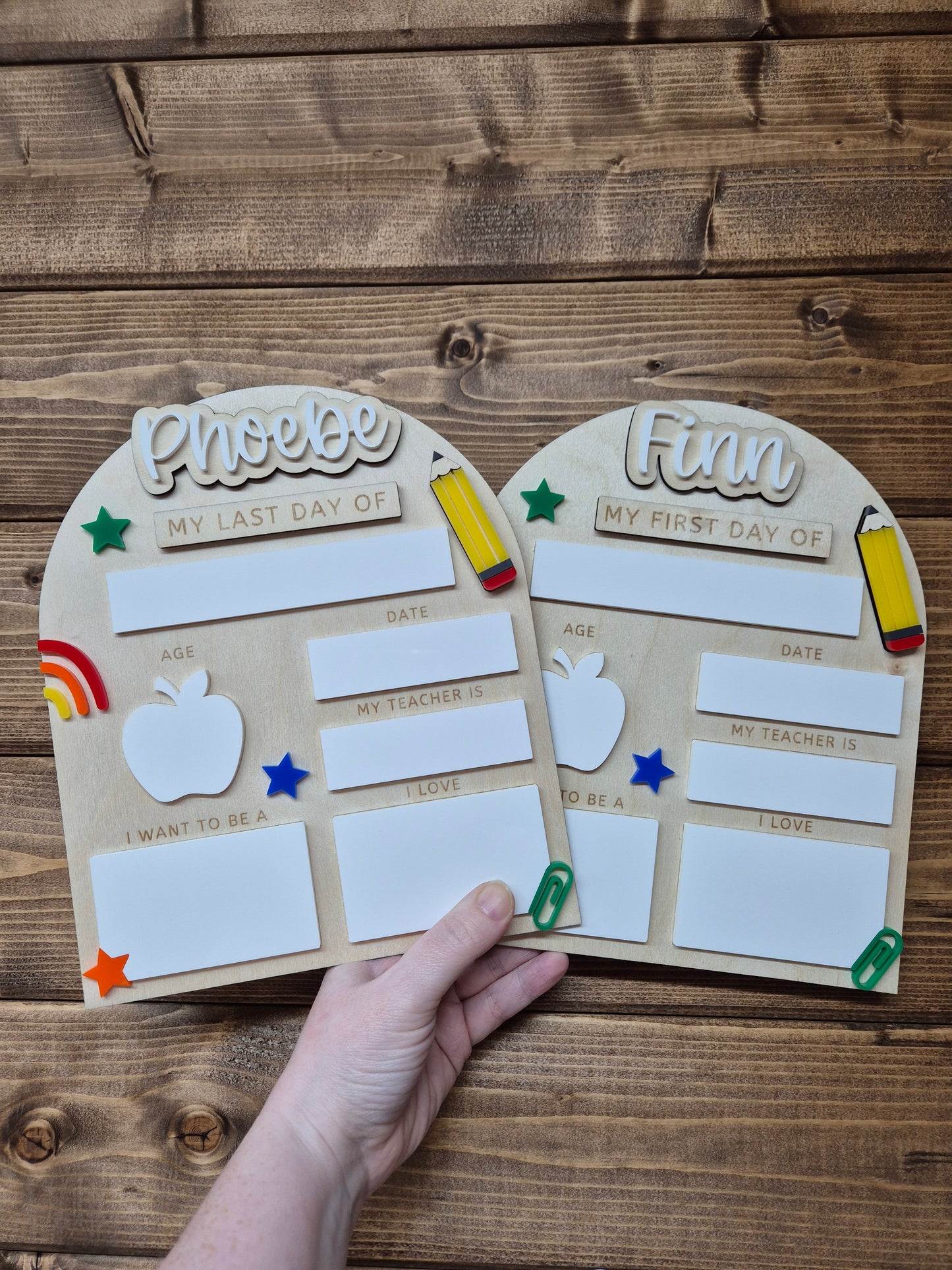 Personalised Back to School Board Pencil Theme Layout 2 - Reusable Wooden and Acrylic Sign