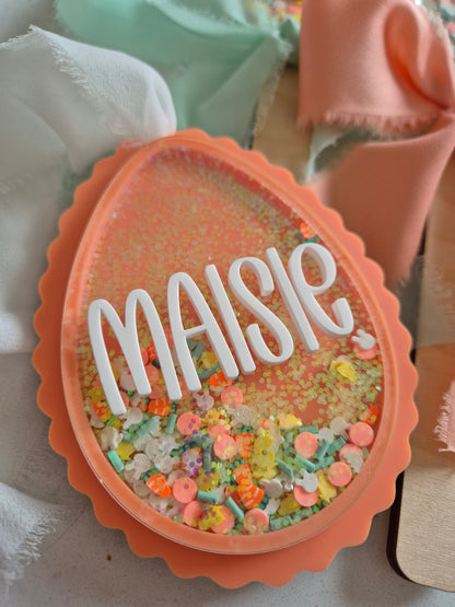 Personalised Easter Egg and Bunny Shaker Wands and Basket Tags - Peach and Mint Spring Theme