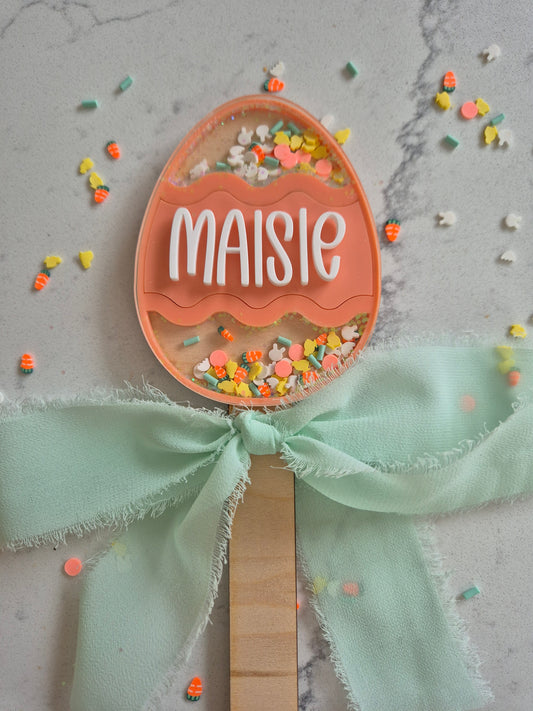 Personalised Easter Egg and Bunny Shaker Wands and Basket Tags - Peach and Mint Spring Theme