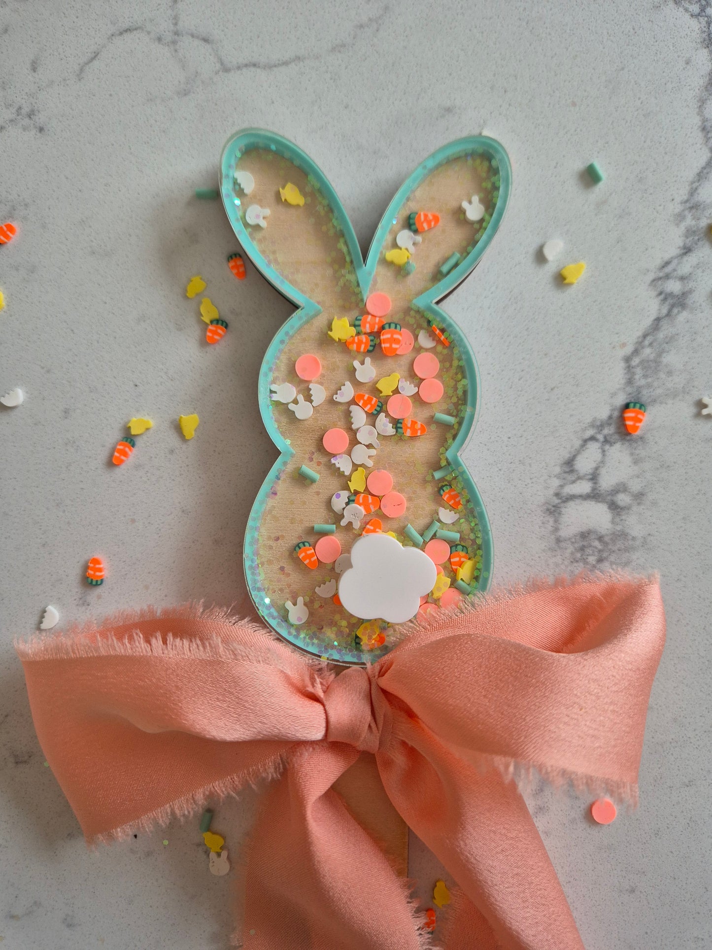 Personalised Easter Egg and Bunny Shaker Wands and Basket Tags - Peach and Mint Spring Theme