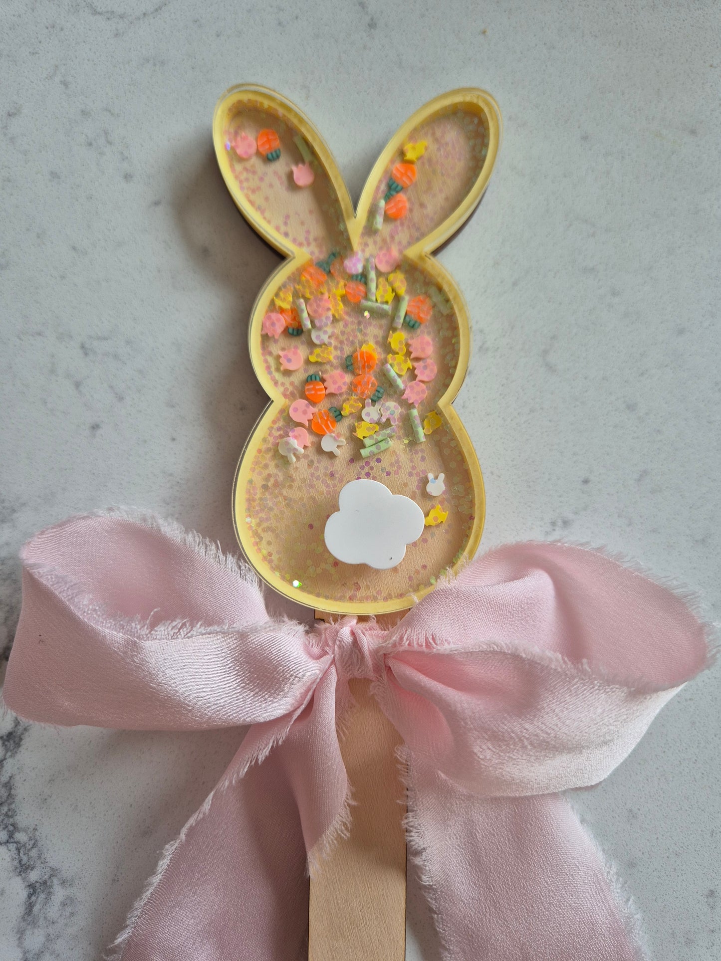 Personalised Easter Egg and Bunny Shaker Wands and Basket Tags - Pink, Lilac and Lemon Theme