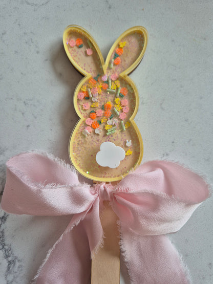 Personalised Easter Egg and Bunny Shaker Wands and Basket Tags - Pink, Lilac and Lemon Theme