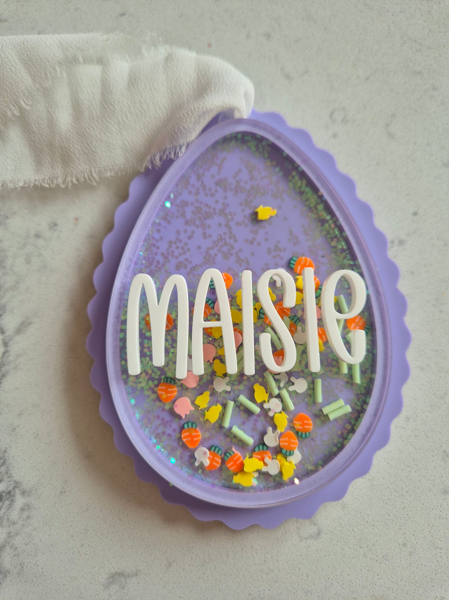 Personalised Easter Egg and Bunny Shaker Wands and Basket Tags - Pink, Lilac and Lemon Theme