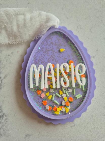 Personalised Easter Egg and Bunny Shaker Wands and Basket Tags - Pink, Lilac and Lemon Theme