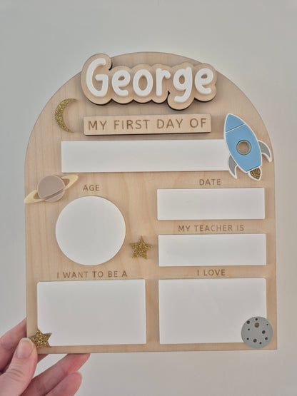 Personalised Space Back to School Board - Reusable Wooden and Acrylic Sign