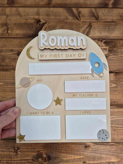 Personalised Space Back to School Board - Reusable Wooden and Acrylic Sign