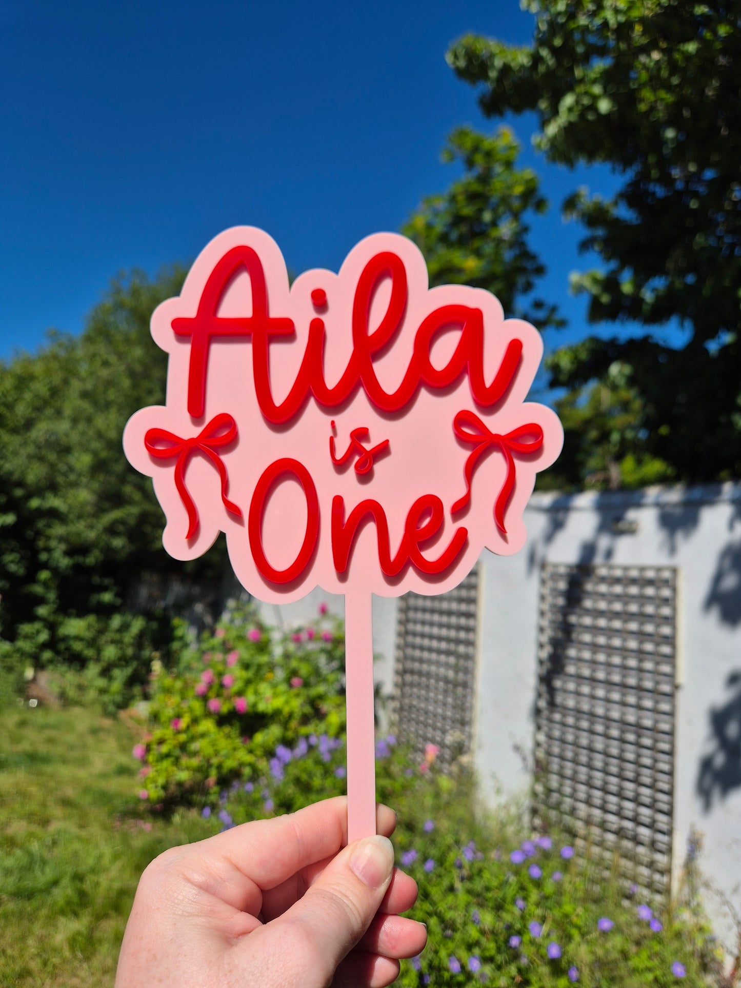 Red and Pink Coquette Birthday Cake Topper with Bows