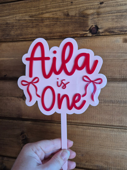 Red and Pink Coquette Birthday Cake Topper with Bows