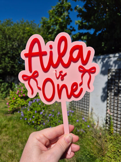 Red and Pink Coquette Birthday Cake Topper with Bows