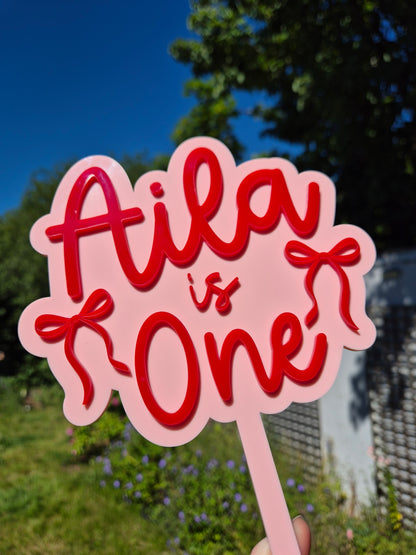 Red and Pink Coquette Birthday Cake Topper with Bows