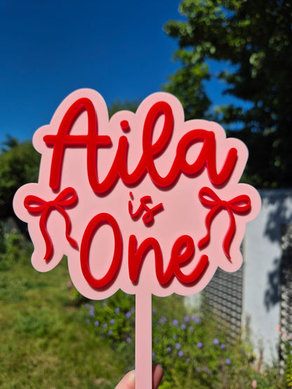 Red and Pink Coquette Birthday Cake Topper with Bows