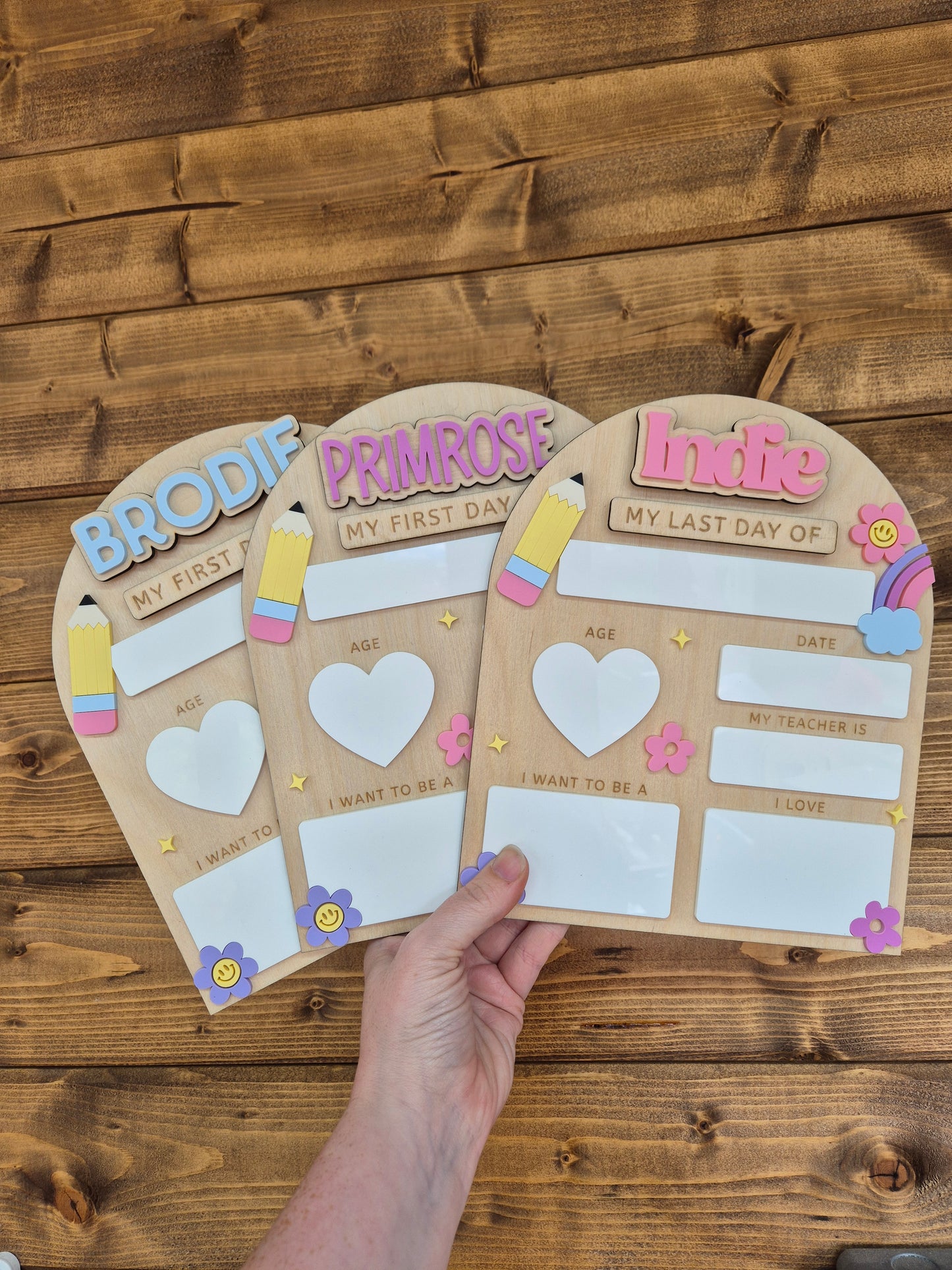 Personalised Pastel Rainbow Back to School Board - Reusable Wooden and Acrylic Sign