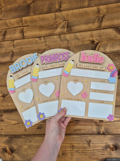 Personalised Pastel Rainbow Back to School Board - Reusable Wooden and Acrylic Sign