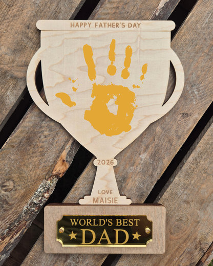 World's Best Dad Trophy Handprint Plaque - Personalised Father's Day Gift