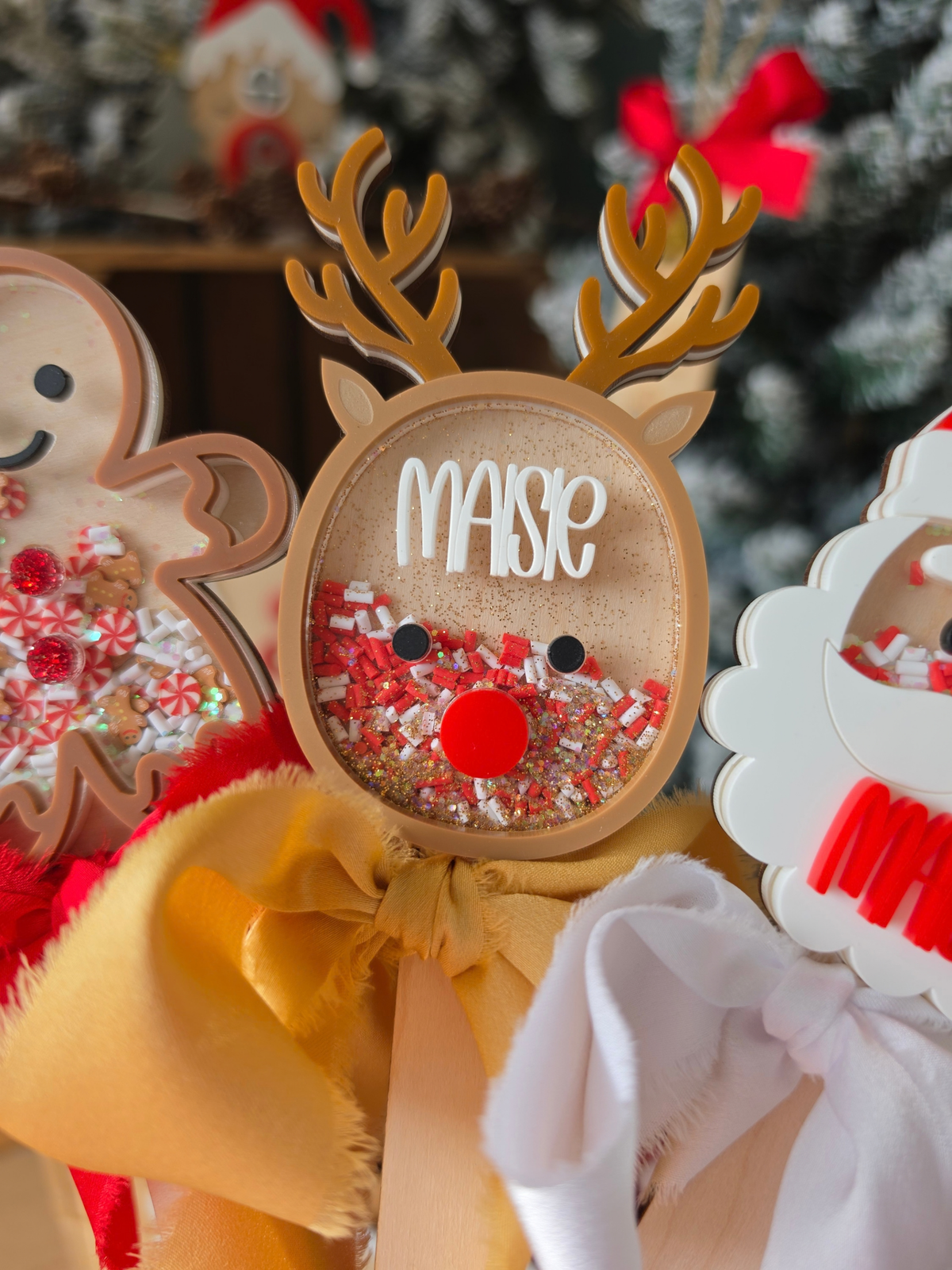Santa, Rudolph and Gingerbread Christmas Shaker Wands - Christmas Eve / December Box Fillers