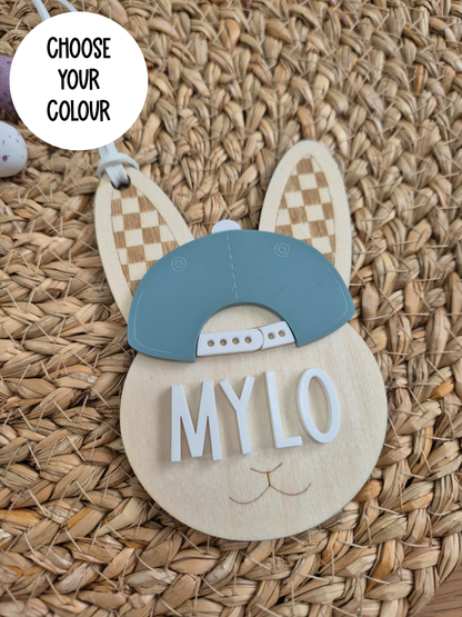 Cool Kid Easter Bunny Basket Name Tag - Personalised Wooden and Acrylic Keepsake