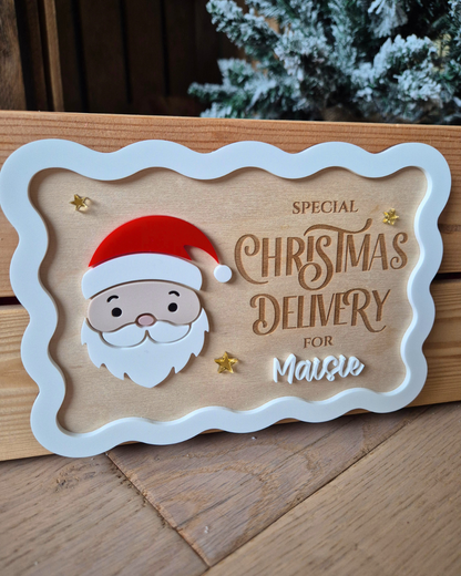 Retro Santa Christmas Delivery Crate and Plaque - Wooden and Acrylic Sign