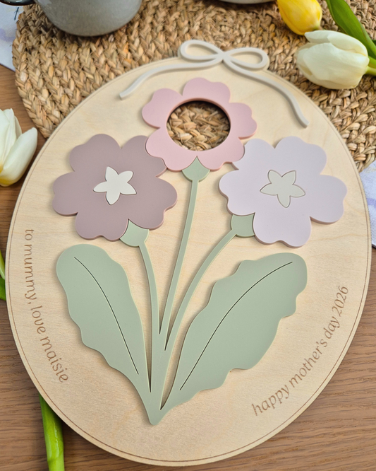 Mother's Day Photo Bouquet Plaque - Personalised Wooden and Acrylic Oval Floral Sign