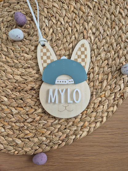 Cool Kid Easter Bunny Basket Name Tag - Personalised Wooden and Acrylic Keepsake