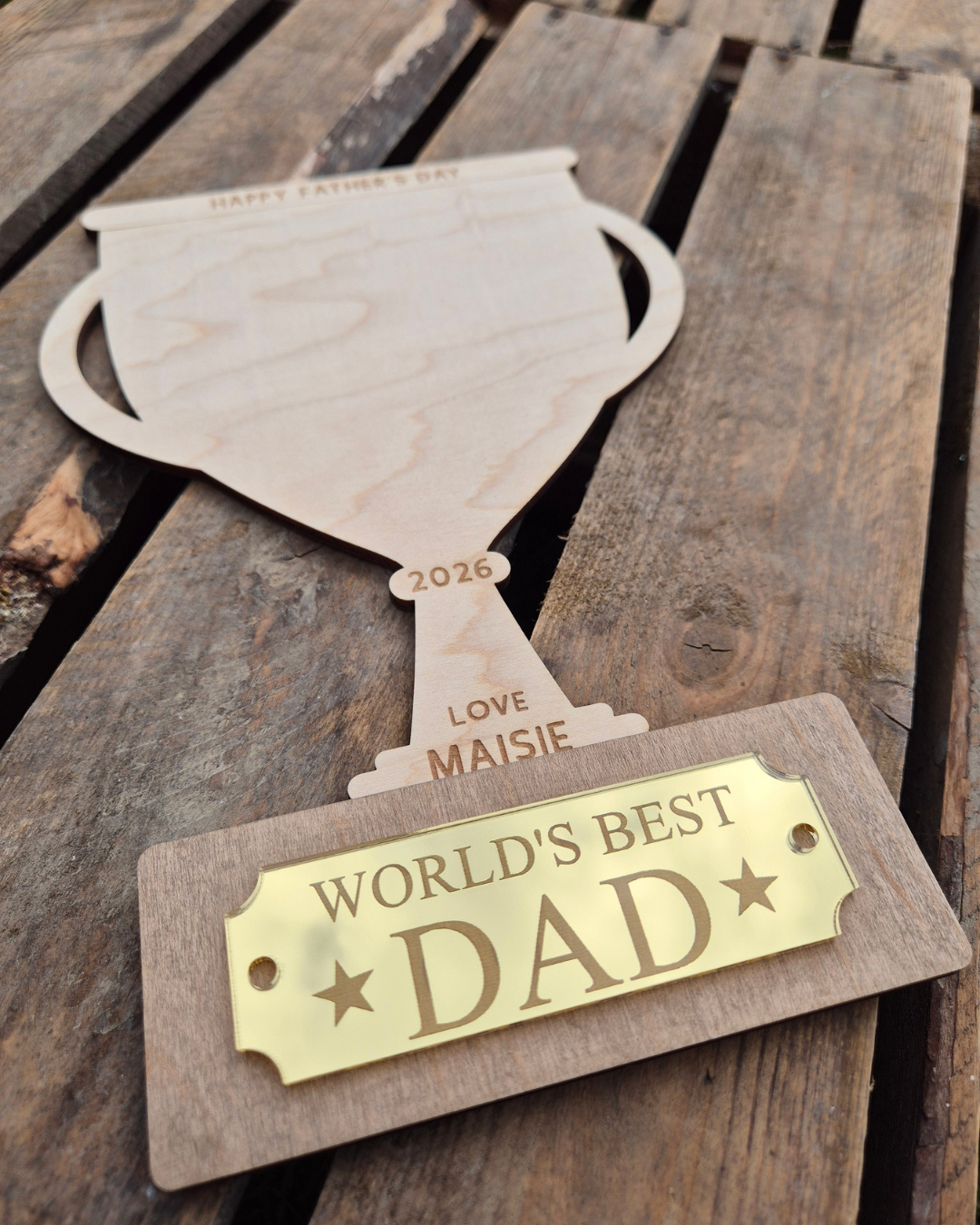 World's Best Dad Trophy Handprint Plaque - Personalised Father's Day Gift