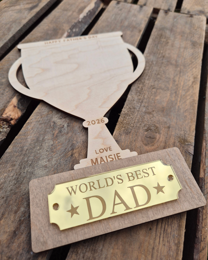 World's Best Dad Trophy Handprint Plaque - Personalised Father's Day Gift