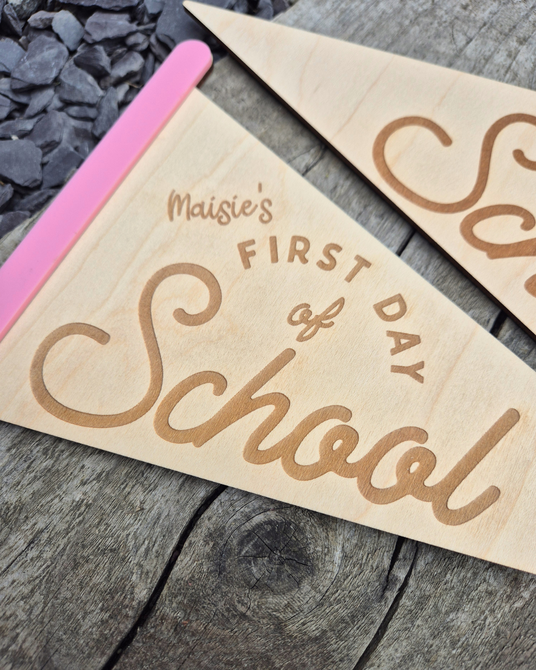 First and Last Day of School Pennant - Custom Double Sided Wooden and Acrylic Flag