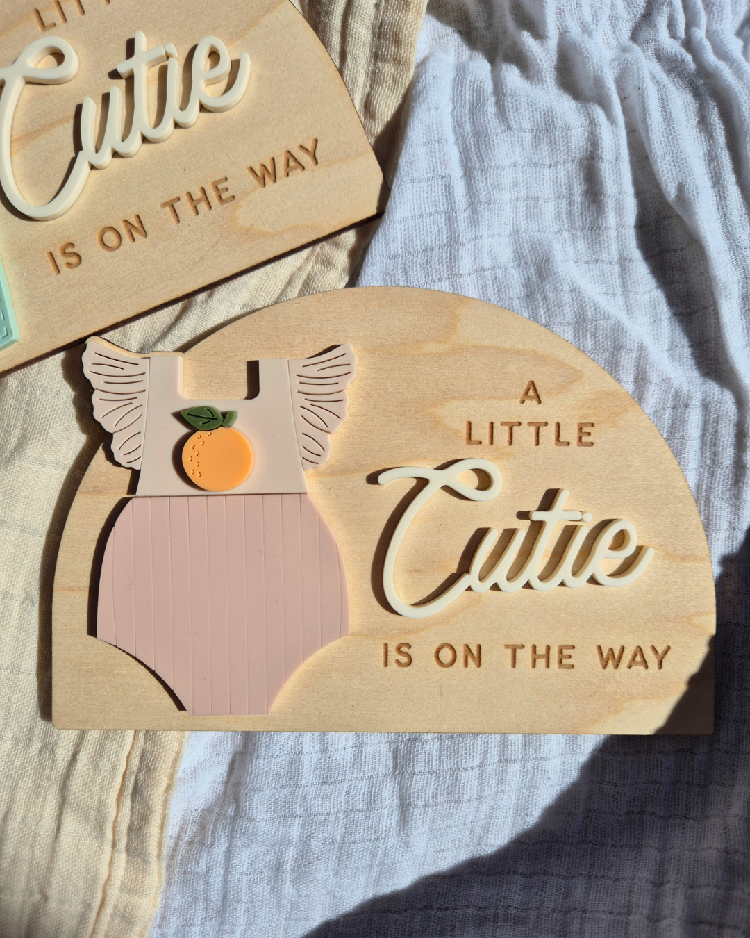 Orange Blossom Baby Outfit and Gender Reveal Pregnancy Announcement - Wooden Arch Plaque