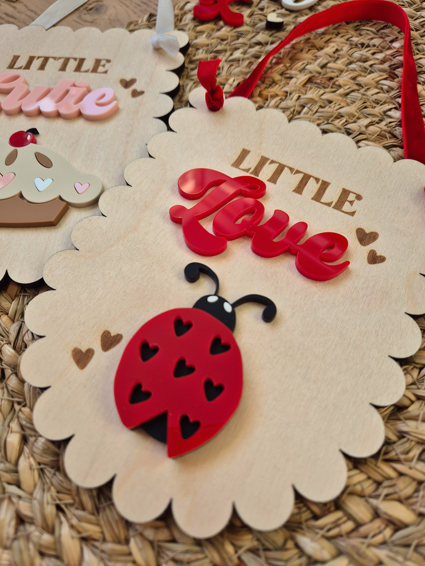 Little Lovebug Hanging Sign - Scallop Edge Wooden and Acrylic Banner