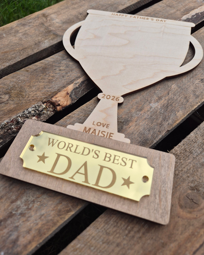 World's Best Dad Trophy Handprint Plaque - Personalised Father's Day Gift