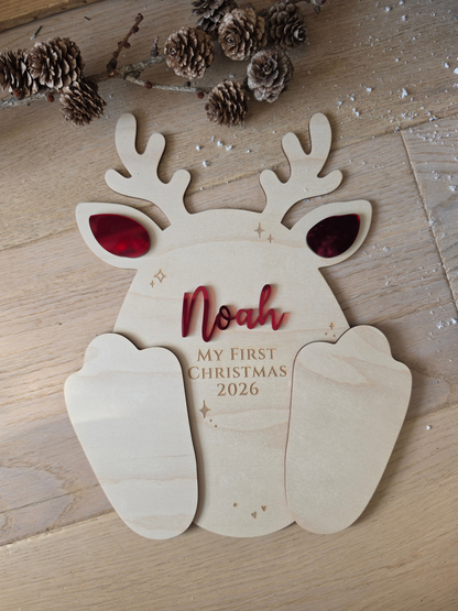 Personalised Reindeer Footprint Sign - Baby's First Christmas Keepsake