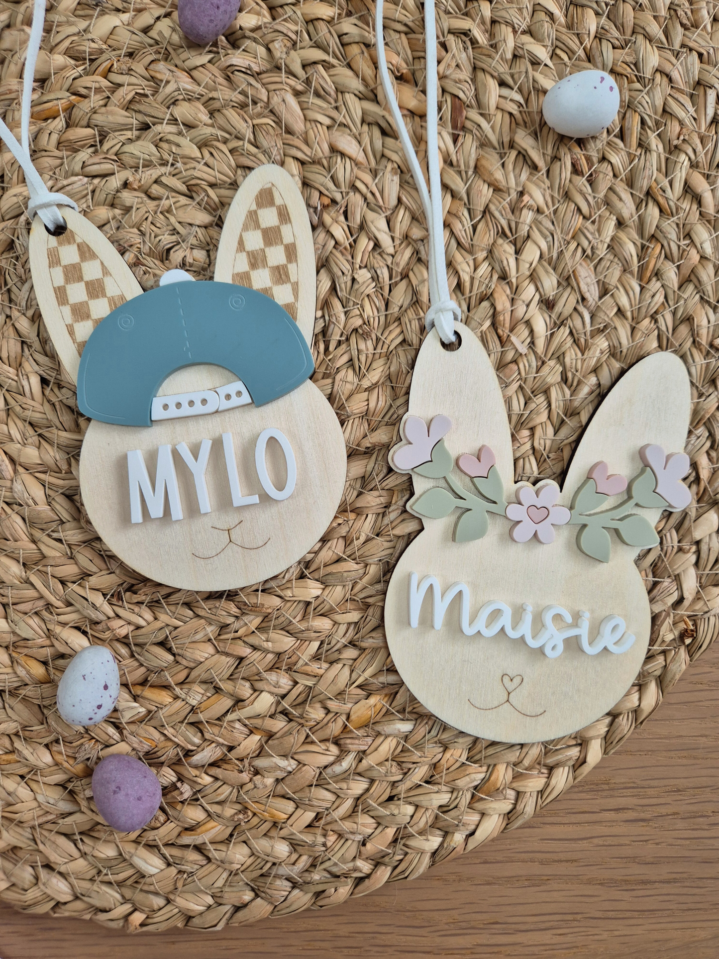 Cool Kid Easter Bunny Basket Name Tag - Personalised Wooden and Acrylic Keepsake