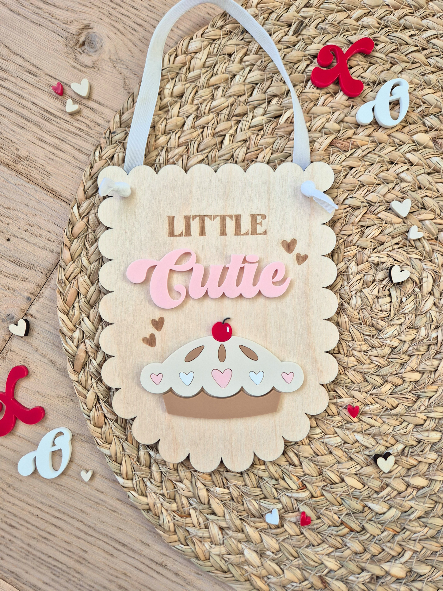 Little Cutie Pie Hanging Sign - Scallop Edge Wooden and Acrylic Banner