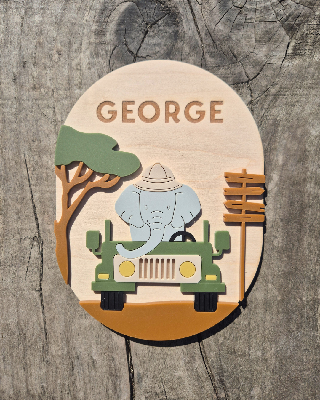 Safari Animal Birth Announcement - Wooden and Acrylic Personalised Name Sign