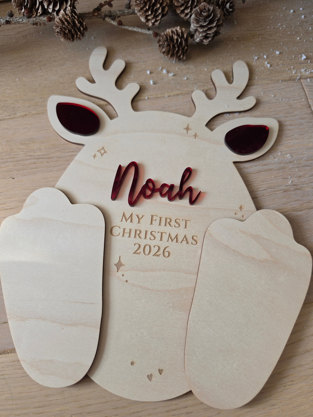 Personalised Reindeer Footprint Sign - Baby's First Christmas Keepsake
