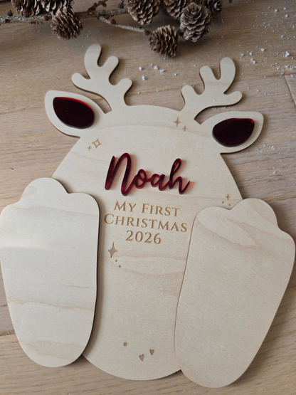 Personalised Reindeer Footprint Sign - Baby's First Christmas Keepsake