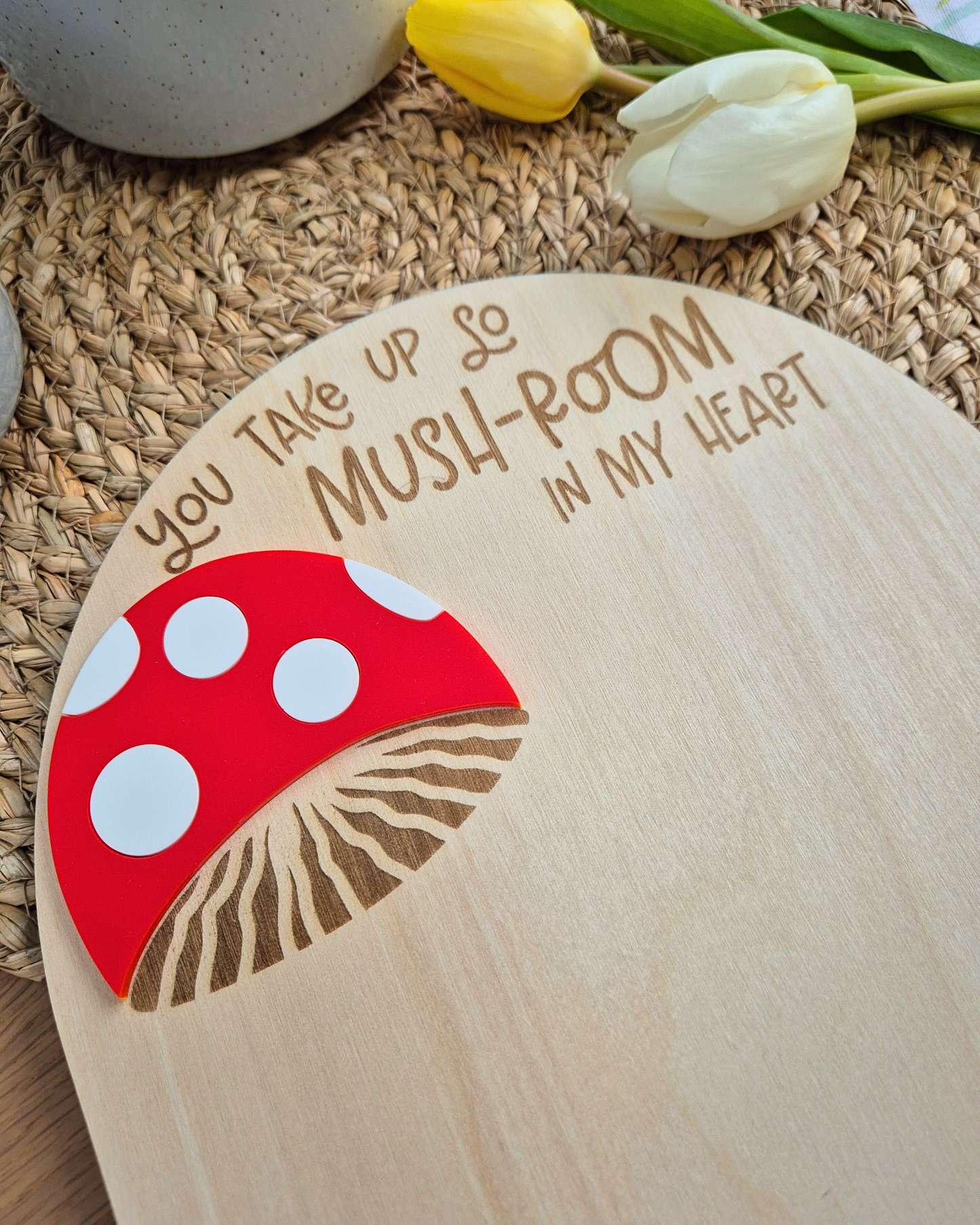 First Mother's Day Mushroom Baby Footprint Keepsake - Personalised Wooden and Acrylic Plaque