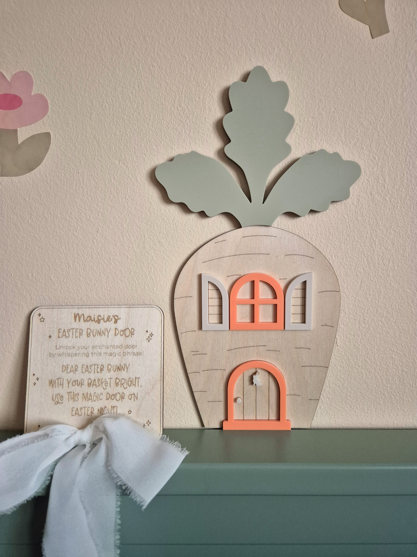 Easter Bunny Door and Magical Phrase Plaque - Personalised Wooden and Acrylic Decoration