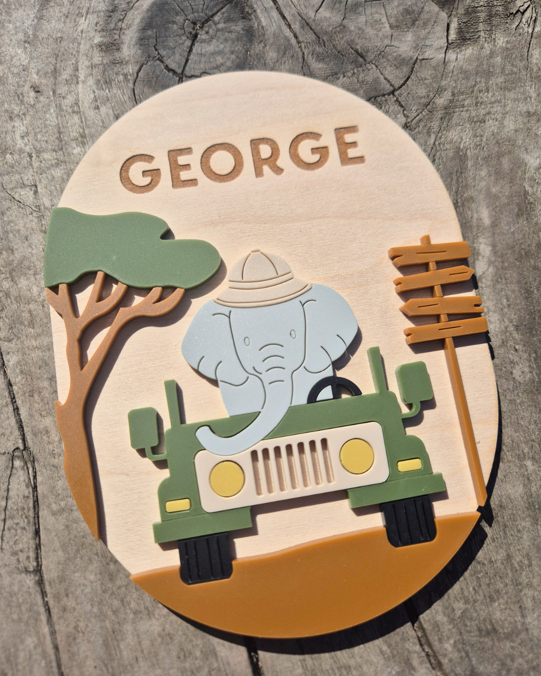 Safari Animal Birth Announcement - Wooden and Acrylic Personalised Name Sign