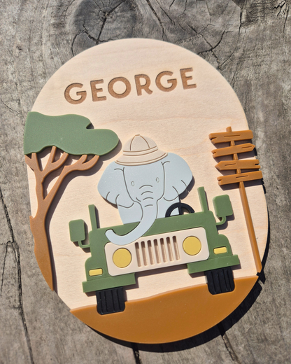 Safari Animal Birth Announcement - Wooden and Acrylic Personalised Name Sign