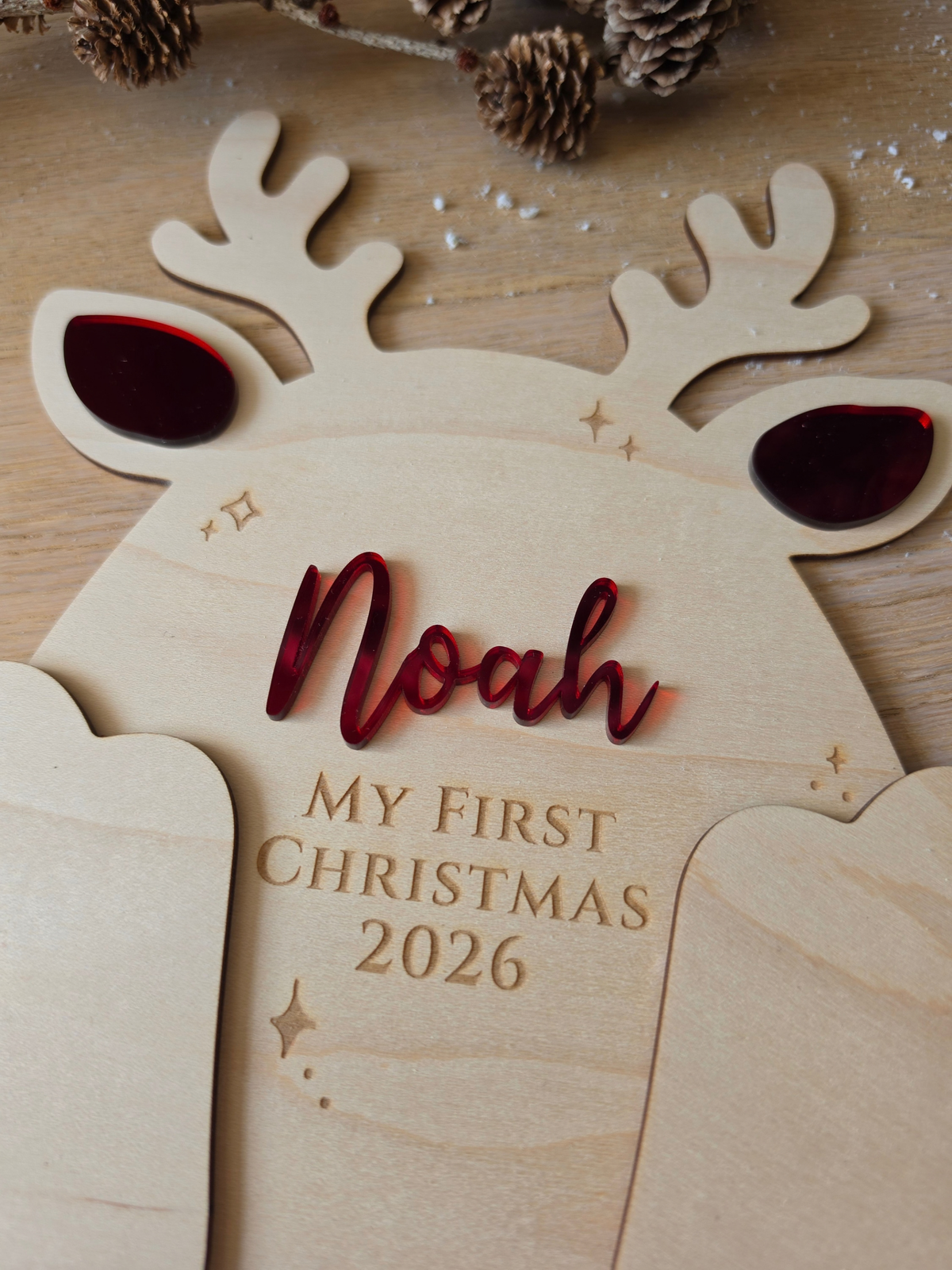 Personalised Reindeer Footprint Sign - Baby's First Christmas Keepsake