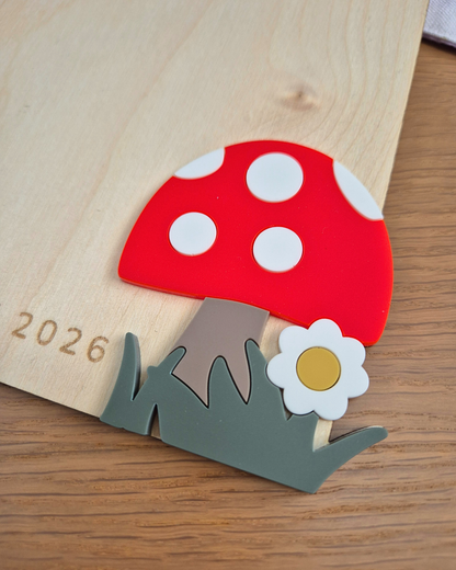 First Mother's Day Mushroom Baby Footprint Keepsake - Personalised Wooden and Acrylic Plaque