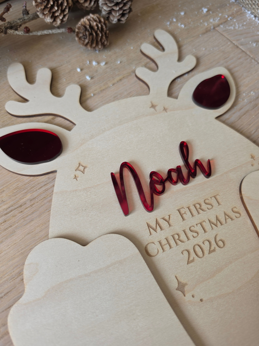 Personalised Reindeer Footprint Sign - Baby's First Christmas Keepsake