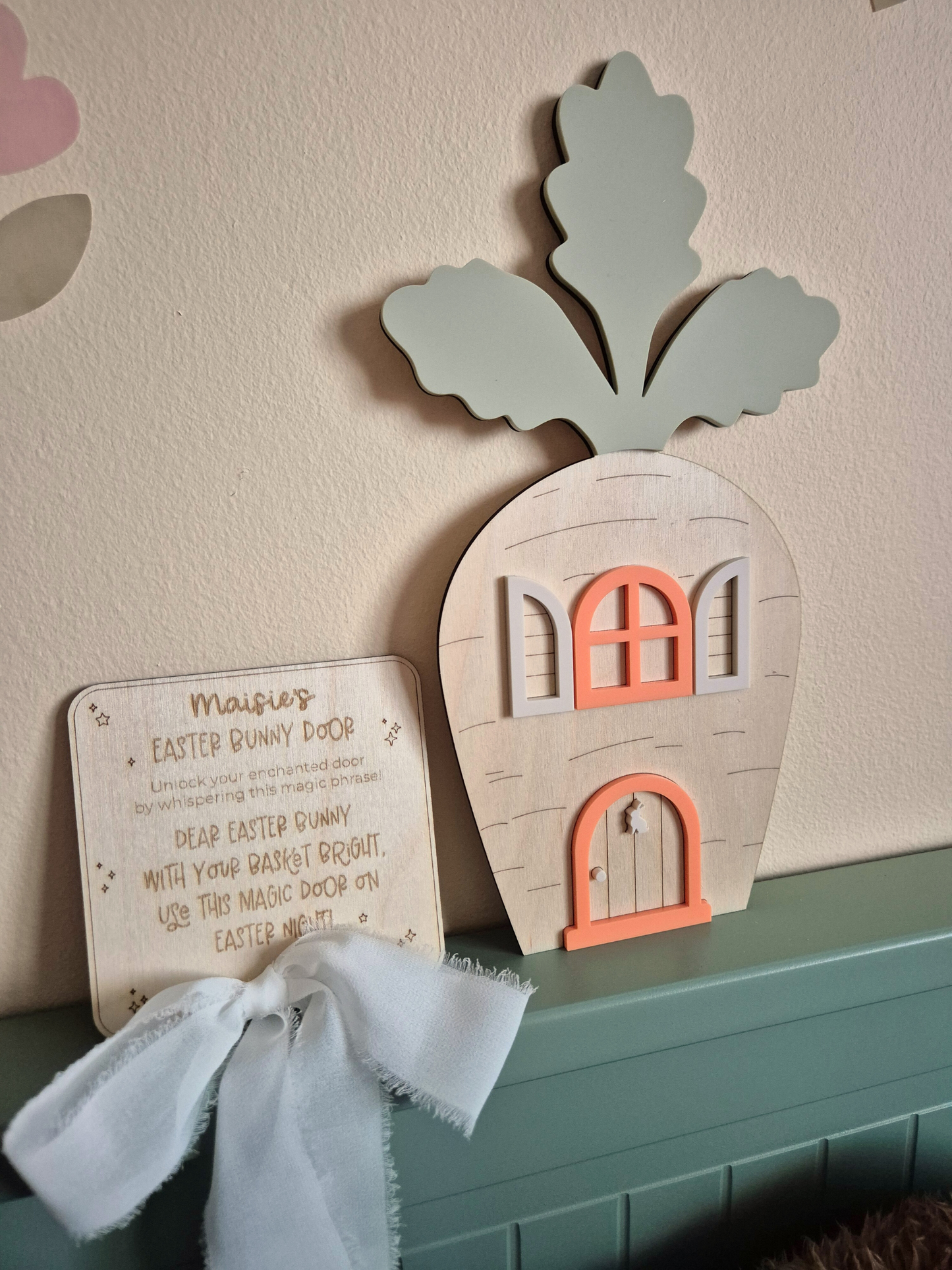 Easter Bunny Door and Magical Phrase Plaque - Personalised Wooden and Acrylic Decoration