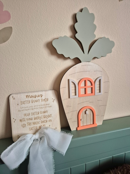 Easter Bunny Door and Magical Phrase Plaque - Personalised Wooden and Acrylic Decoration